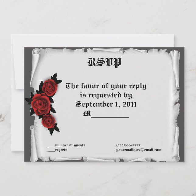 Convites RSVP de Rosas de Renda com Joias Góticas (Frente)