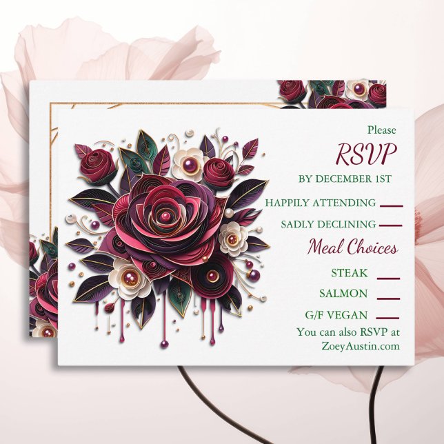 Convites RSVP de Rosas e Pérolas de Papel Enfileirado (Criador carregado)