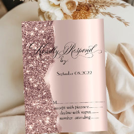 Convites RSVP de Script Glitter Dourado do Elegante Rosa