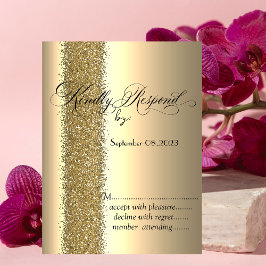 Convites RSVP de Script Glitter Dourado Elegante