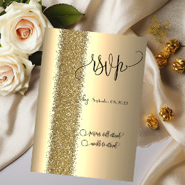 Convites RSVP de Script Glitter Dourado Elegante