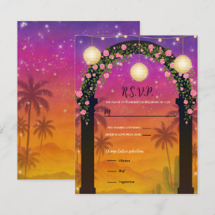 Convites RSVP do Arco Floral Hacienda Sunset para 15ª Quinc