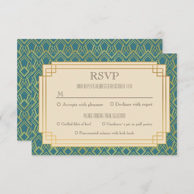Convites Rsvp do art deco do vintage (Frente/Verso)
