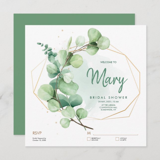 Convites RSVP do Chá de panela Eucalyptus Greenery com (Frente/Verso)