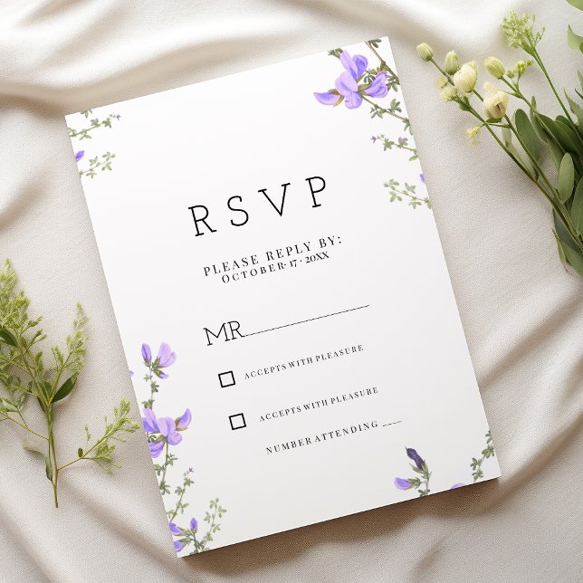 Convites RSVP do Jardim do Feijão Verde primavera (Spring lilac green wildflower boho garden RSVP)