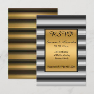 Convites RSVP Dourado Branco preto