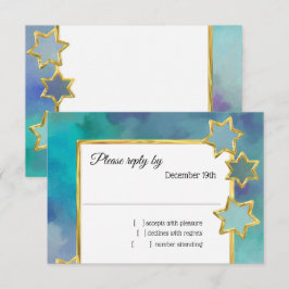 Convites RSVP Dourado de design abstrato de estrela azul