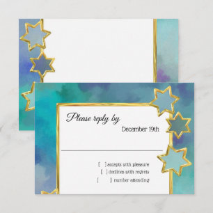 Convites RSVP Dourado de design abstrato de estrela azul