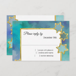 Convites RSVP Dourado de design abstrato de estrela azul