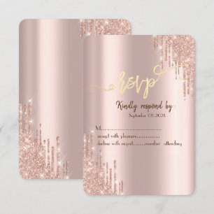 Convites RSVP Dourado de Drives de Glitter Dourados do rosa