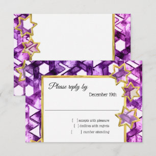 Convites RSVP Dourado Star Purple Damask