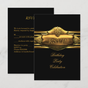 Convites RSVP Elegante Aniversário Homem Preto Dourado