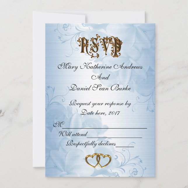 Convites RSVP elegante casamento de cetim azul (Frente)