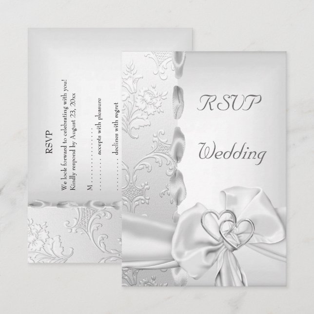 Convites Rsvp Elegante Casamento Floral Arco Branco Prata C (Frente/Verso)