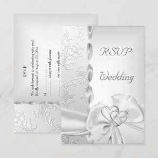 Convites Rsvp Elegante Casamento Floral Arco Coração Prata