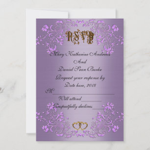 Convites RSVP elegante cetim violeta para casamento
