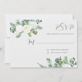 Convites RSVP Elegante White Roses & Greenery