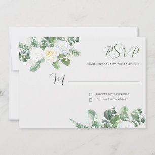 Convites RSVP Elegante White Roses & Greenery