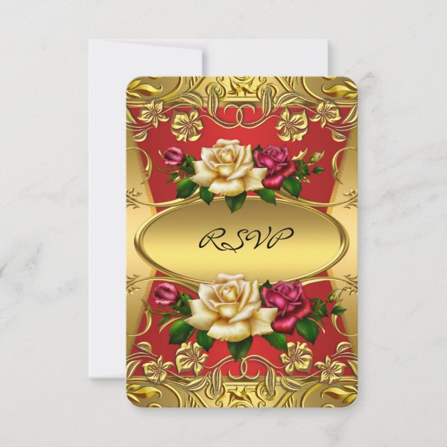 Convites RSVP Elite Red Cream Rosa Ornamentado Dourado Aniv (Frente)