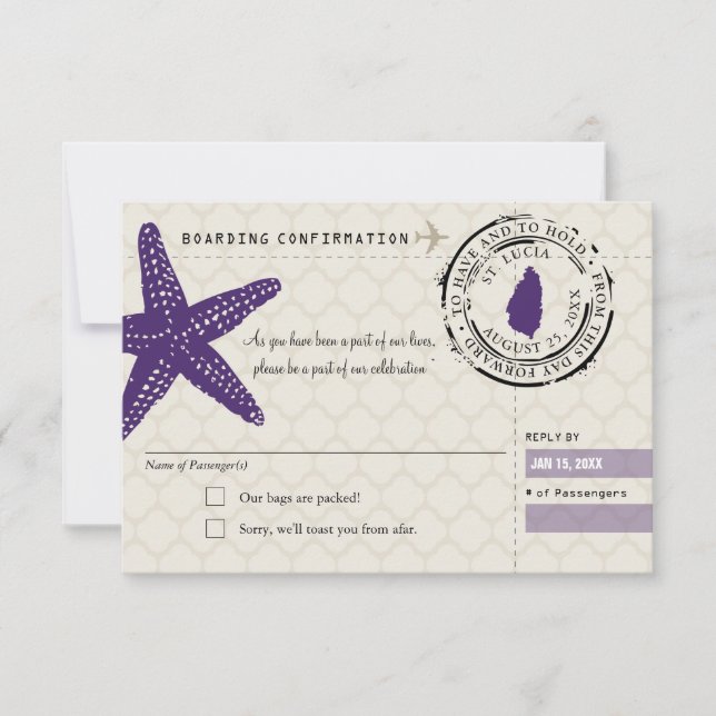 Convites RSVP Embarcar Passagem para Ruas. Lúcia (Frente)