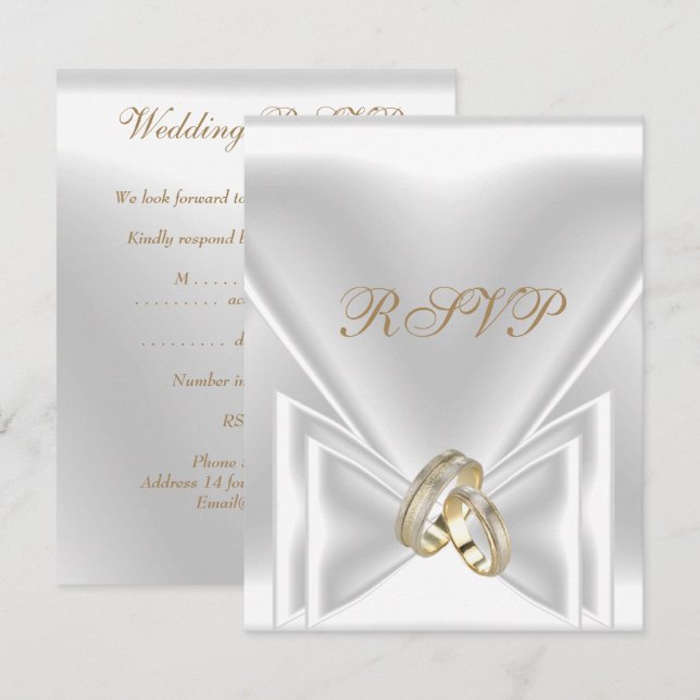 Convites RSVP Evento Elegante Dourado Prata Branco (Frente/Verso)