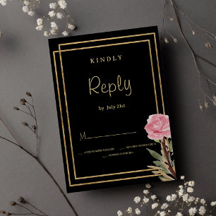Convites RSVP — Flor de menta rosa dourada negra geométrica