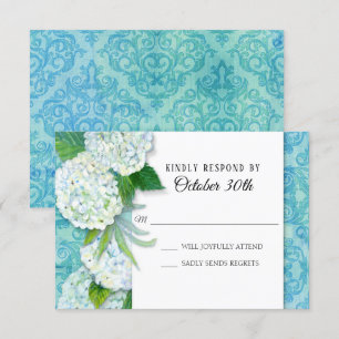 Convites RSVP Florais de Casamento Hydrangeas Padrão Damask