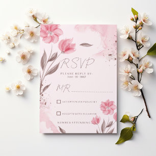 Convites RSVP floral aquarela rosa marrom botânica