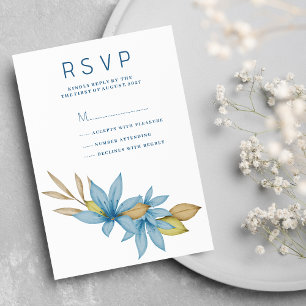 Convites RSVP floral azul de cor aquosa simples
