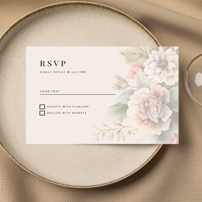 Convites RSVP floral azul-marfim-rosa-marfim-romântico (Romantic ivory pink blue summer floral RSVP)