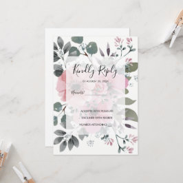 Convites RSVP floral botânica rústica aquarela para casamen