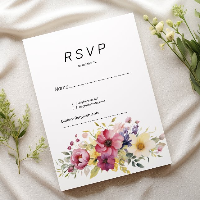 Convites RSVP floral colorido de verão botânico (Botanical summer colorful floral RSVP )