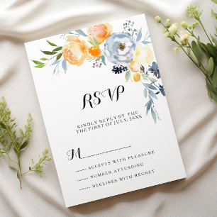 Convites RSVP floral cor de laranja azul-cárter