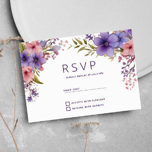 Convites RSVP floral cor-de-rosa-lavanda de verão