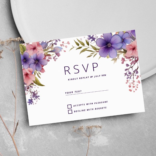 Convites RSVP floral cor-de-rosa-lavanda de verão (Spring summer lavender pink floral RSVP)