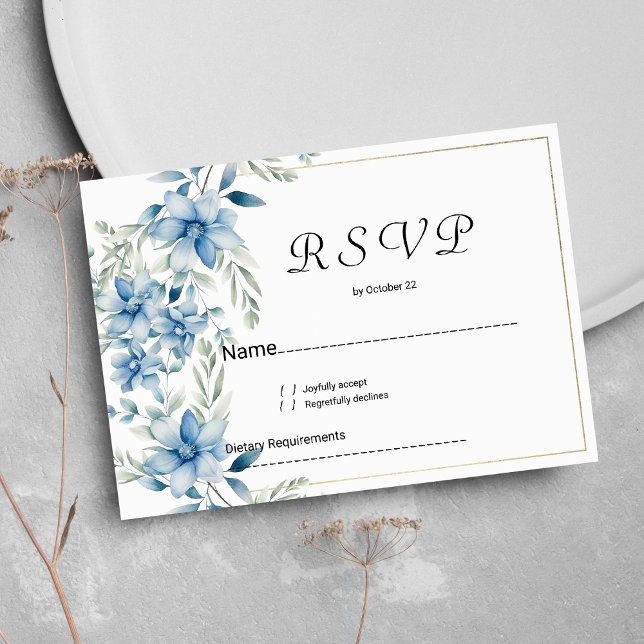 Convites RSVP floral da horta azul do marinho botânico (Botanical navy blue mint floral RSVP )
