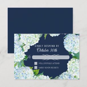 Convites RSVP Floral de Casamento Hydrangea Branca Azul Nav