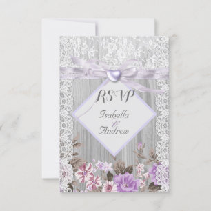 Convites RSVP Floral de Madeira Rústica Casamento Lavanda R