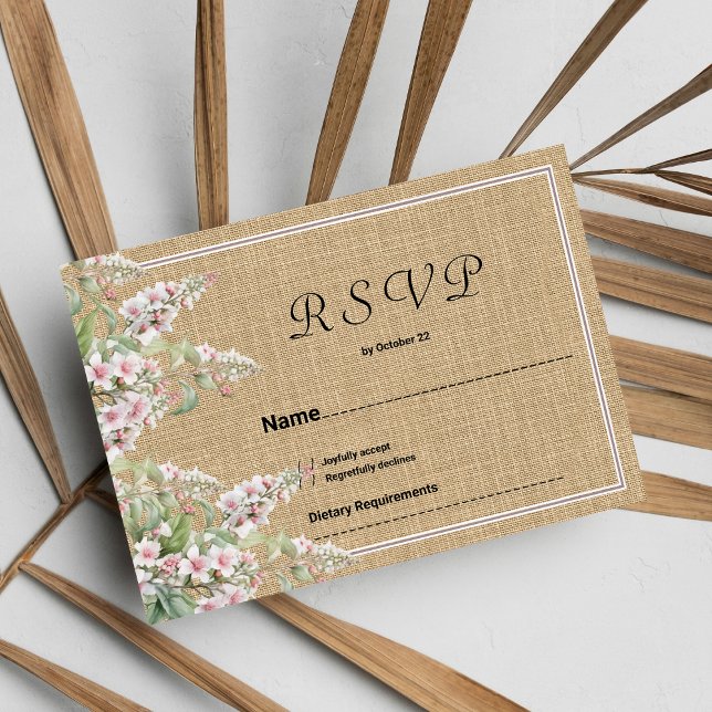 Convites RSVP floral de marfim rosa-marfim-rosa-marfim-rúst (Botanical rustic ivory pink mint floral RSVP)