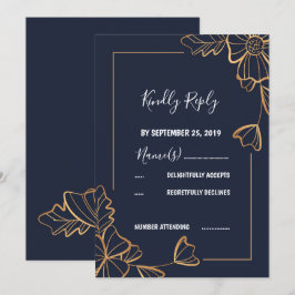 Convites RSVP floral de marinho e ouro