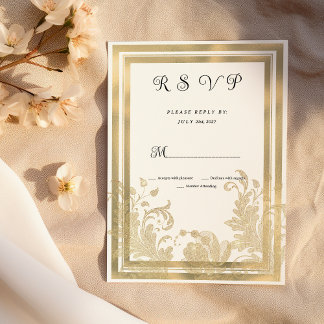 Convites RSVP floral de ouro branco de luxo