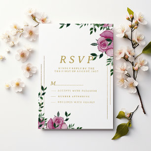 Convites RSVP floral de ouro lilás aquoso