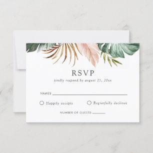 Convites RSVP Floral de Palma Dourada tropical moderna Gree