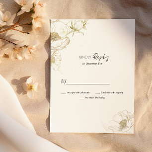 Convites RSVP floral de pedras de ouro branco simples de lu