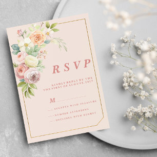 Convites RSVP floral de primavera cor-de-rosa-d-água
