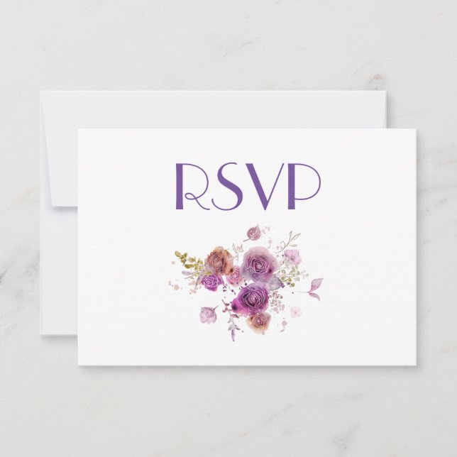 Convites RSVP Floral Purple de Aquarela Adorável (Frente)