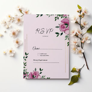 Convites RSVP floral rosa de ouro lilado aquoso