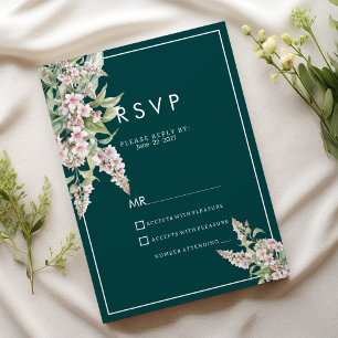 Convites RSVP floral verde-rosa botânico