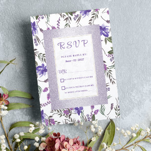 Convites RSVP floral verde roxo, cor-de-rosa, de lavanda su