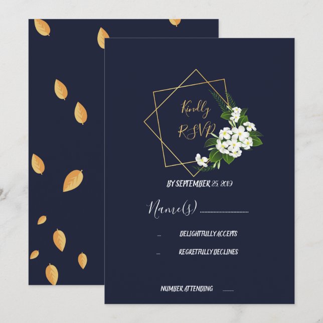 Convites RSVP Geométrico do Marinho Clássico Elegante (Frente/Verso)